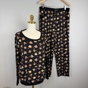 PILLOW TALK Dog Print Soft Pajama Set Size Medium Top, Size Large Bottoms NWT